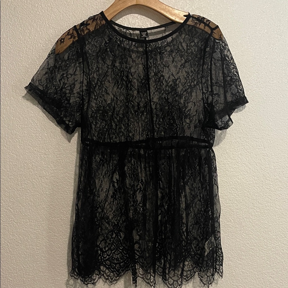 SHEIN Black Mesh Lace Top